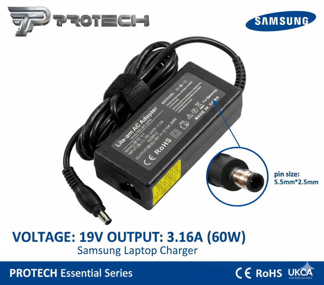 شاحن لابتوب سامسونج Samsung 19V 3.16A (60W) – PROTECH Essential Series